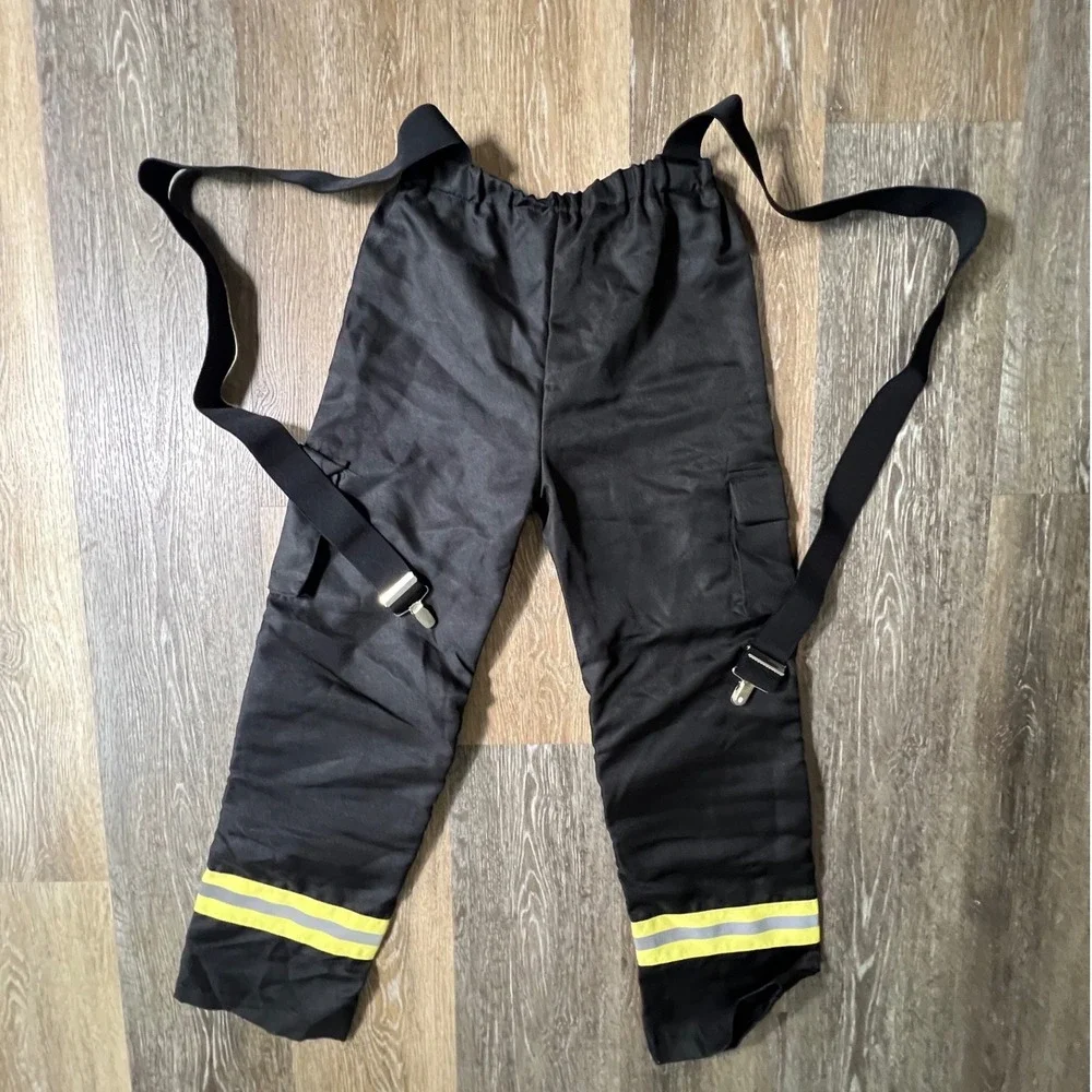 Unbranded Firefighter Costume Pants Kids Large Black Reflective Bunker Gear